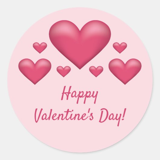 ピンクハートとハッピーバレンタインデー文字 ラウンドシール (正面)