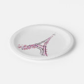 ピンクハートとバタフライ パリ エッフェル塔パーティ ペーパープレート (アングル)