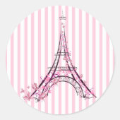 ピンクハートとバタフライ パリ エッフェル塔パーティ ラウンドシール (正面)
