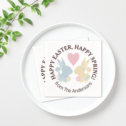 ピンクハートとパカラフルステルイースターバニー紙 スタンダードカクテルナプキン