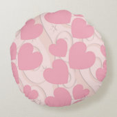 ピンクハートとリボンパーソナライズされたバレンタイン ラウンドクッション (裏面)