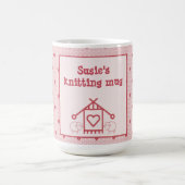 ピンクハートと羊編み物 コーヒーマグカップ (中央)