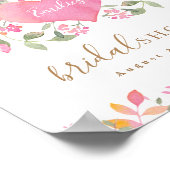 ピンクハートと花のブライダルシャワーの歓迎 ポスター (角)