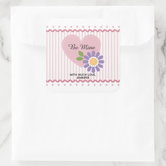 ピンクハートと花バレンタイン スクエアシール (バッグ)