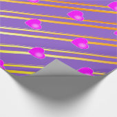 ピンクハートと金ゴールドストライプ ラッピングペーパー (角)