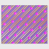 ピンクハートと金ゴールドストライプ ラッピングペーパー (フラット)