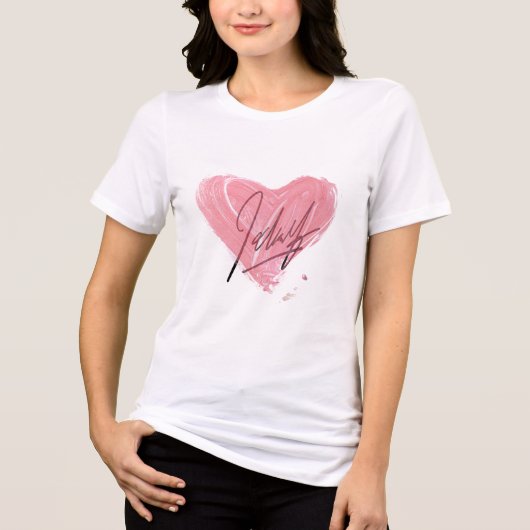 ピンクハートのサイン入り女性用Tシャツ トライブレンドTシャツ (正面)