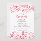 ピンクハートのリトルスイートハートガールベイビーシャワー 招待状 (正面)