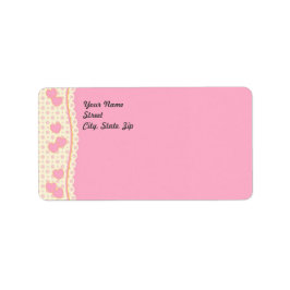 ピンクハートのレース背景 住所シール ラベル