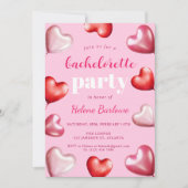 ピンクハートの乙女チックでエレガントな独身最後の夜のパーティー 招待状 (正面)