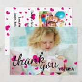 ピンクハートの写真 - サンクス フラットカード 招待状 (正面/裏面)