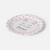 ピンクハートの子猫バースデーパーティープレート ペーパープレート (アングル)