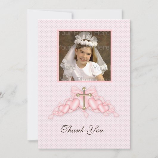 ピンクハートの宗教写真カード サンキューカード (正面)