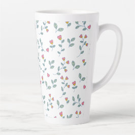 ピンクハートの花柄ディジー白パターン カフェラテマグ