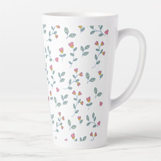 ピンクハートの花柄ディジー白パターン カフェラテマグ (右)