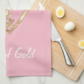 ピンクハートの金ゴールド キッチンタオル (四つ折り)