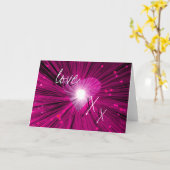 ピンクハートの「愛とキス」グリーティングカード カード (黄色い花)