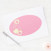 ピンクハートアイレット背景オーバルシール 楕円形シール (封筒)