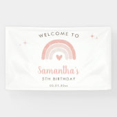 ピンクハートウォーターカラーレインボー誕生日へようこそ 横断幕 (横)