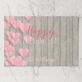 ピンクハートオンウッドバレンタインデー紙ランチョンマット ペーパーパッド (正面)