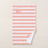 ピンクハートオンライトコーラルピンク&ホワイトストライプのこうもり バスタオルセット (ハンドタオル)