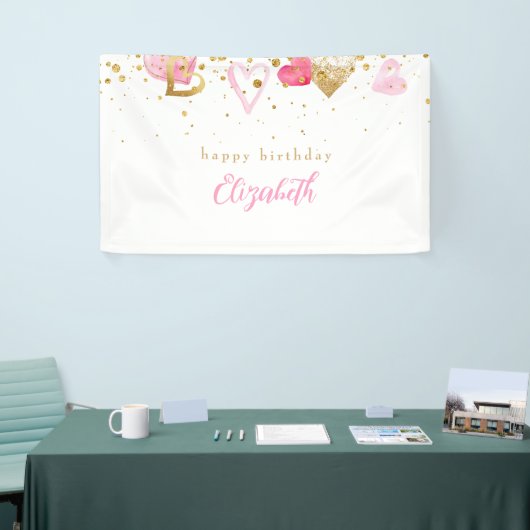 ピンクハートカスタムハート誕生日 横断幕 (トレードショー)