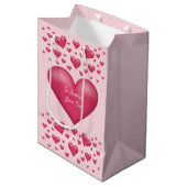 ピンクハートカスタム文字 ミディアムペーパーバッグ (正面アングル)