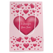 ピンクハートカスタム文字 ミディアムペーパーバッグ (裏面)