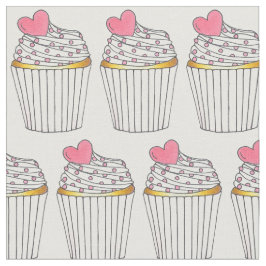 ピンクハートカップケーキケーキつや消しふりかけ愛 ファブリック