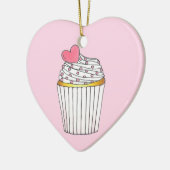 ピンクハートカップケーキブライダルベビーシャワーお祝い セラミックオーナメント (左)