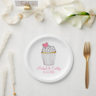 ピンクハートカップケーキブライダルベビーシャワー結婚ズ ペーパープレート