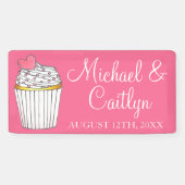 ピンクハートカップケーキブライダルベビーシャワー結婚ズ 横断幕 (横)