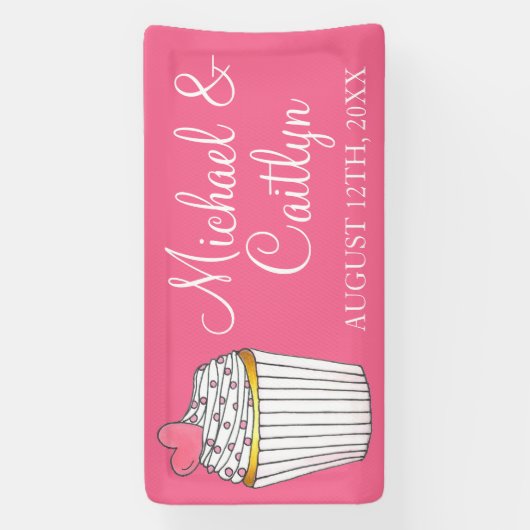 ピンクハートカップケーキブライダルベビーシャワー結婚ズ 横断幕 (縦)