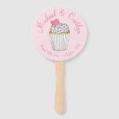 ピンクハートカップケーキラブケーキ結婚式 プログラム ハンドファン (正面)