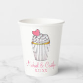 ピンクハートカップケーキ ブライダル ベビーシャワー ウェディング 紙コップ (正面)