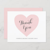 ピンクハートガールバジェットベビーシャワーサンキューカード (正面/裏面)