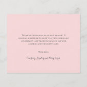 ピンクハートガールバジェットベビーシャワーサンキューカード (裏面)