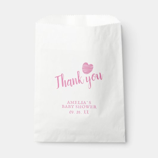 ピンクハートガールベビーシャワーありがとう フェイバーバッグ (正面)