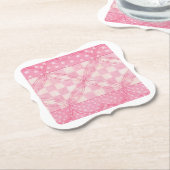 ピンクハートキルトブラケット紙コースター ペーパーコースター (アングル)