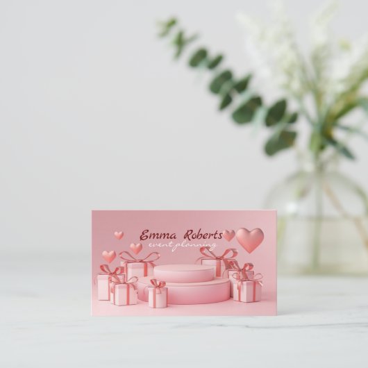 ピンクハートギフトボックス名刺 名刺 (スタンド正面)