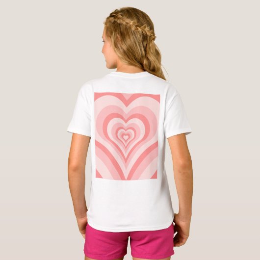 ピンクハートグラデーションパターン - かわいいガーリーな愛 Tシャツ (裏面フル)