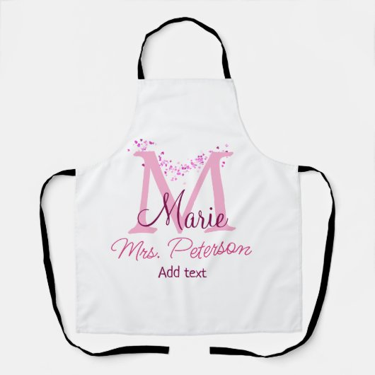 ピンクハートグリッターモノグラム先生ミセスモダンギ エプロン (正面)