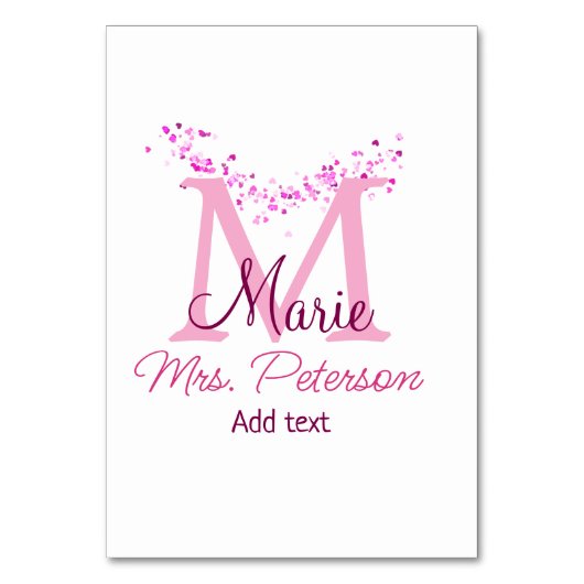 ピンクハートグリッターモノグラム先生ミセスモダンギ テーブルナンバー (正面)