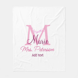 ピンクハートグリッターモノグラム先生ミセスモダンギ フリースブランケット