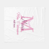 ピンクハートグリッターモノグラム先生ミセスモダンギ フリースブランケット (正面(横))