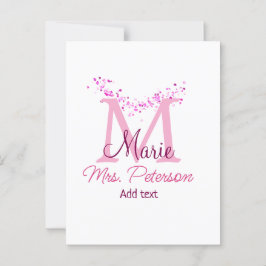 ピンクハートグリッターモノグラム先生ミセスモダンギ ポストカード