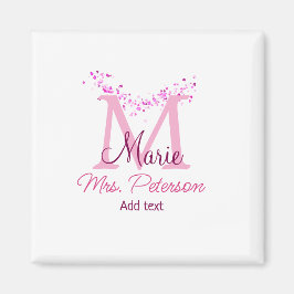 ピンクハートグリッターモノグラム先生ミセスモダンギ マグネット