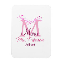 ピンクハートグリッターモノグラム先生ミセスモダンギ マグネット