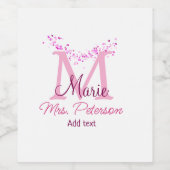 ピンクハートグリッターモノグラム先生ミセスモダンギ ワインラベル (シングルラベル)