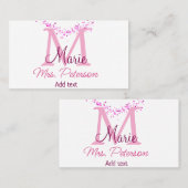 ピンクハートグリッターモノグラム先生ミセスモダンギ 名刺 (正面/裏面)